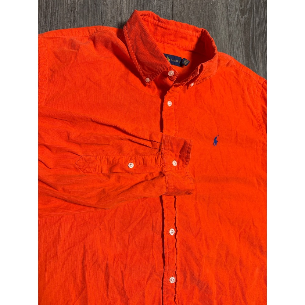 Ralph Lauren Mens XXL Orange Corduroy Long Sleeve Button Down Pony Logo Shirt